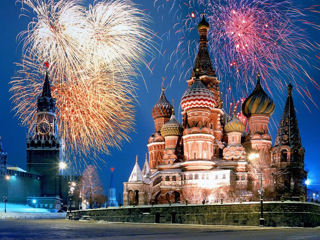 kremlin and red square fireworks moscow russia